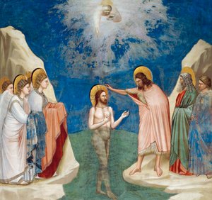 Baptême du Christ, Détail de la Vie et Passion du Christ, par Giotto