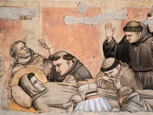 Italie, Florence, Basilique de la Sainte-Croix, Chapelle Bardi, Mort de Saint François par Giotto, fresque, Détail - Giotto (c.1266 1337)