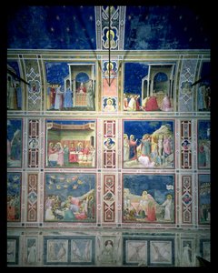 Vue des fresques sur le mur gauche, c.1303-05 (post-restauration)