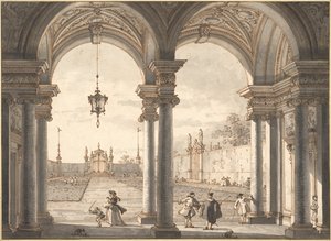 Vue à travers une colonnade baroque dans un jardin, 1760-1768