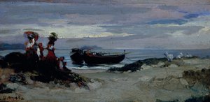 Femmes embarquant du bois sur la plage d