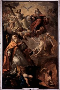 Représentation de Saint Nicolas de Bari et la Sainte Trinité Dieu, Jésus-Christ et la colombe du Saint-Esprit - Giovanni Andrea Carlone