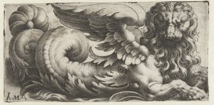 Lion de mer ailé avec crinière ondulée et barbe (Frises avec monstres marins) - Giovanni Andrea Maglioli