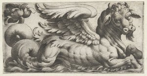 Taureau marin ailé avec une barbe (Friezen met zeemonsters) - Giovanni Andrea Maglioli
