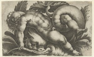 Putto endormi sur un dauphin (Putti sur créatures marines)