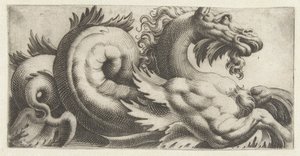 Hippocampe avec nageoires en forme de feuilles et une barbiche (Frises avec monstres marins) - Giovanni Andrea Maglioli