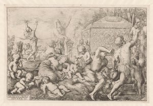 Bacchanale avec autel, faune et Silène