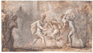 Tarpeia écrasée sous les boucliers des Sabins - Giovanni Angelo Canini