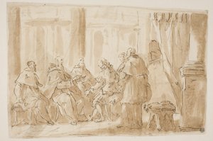 Un groupe de cinq ecclésiastiques parlant avec un laïc - Giovanni Antonio Pellegrini
