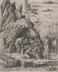 La Mise au tombeau du Christ qui est descendu par deux hommes dans un tombeau de pierre, vers 1470-1500 - Giovanni Antonio da Brescia