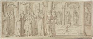 Procession de nonnes et novices honorant un saint homme - Giovanni Balducci