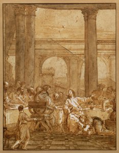 Le repas chez le pharisien Simon, avec la pécheresse qui lave les pieds du Christ avec ses larmes et les essuie avec ses cheveux. - Giovanni Battista (1696-1770) Tiepolo