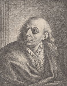 Portrait de Luca Giordano, portant des lunettes rondes et regardant vers la gauche