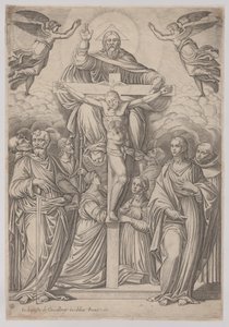 La Trinité, avec la crucifixion au centre et des saints de chaque côté, 1586