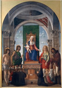 Madone et enfant en majesté avec Saint Sébastien, Saint Jean-Baptiste, Sainte Marie-Madeleine, Saint Roch et des membres de la Confrérie de San Giovanni Evangelista