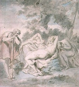 Cimon et Iphigénie : avec deux servantes dans un paysage