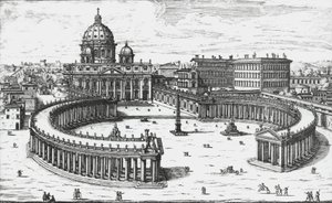 Cité du Vatican, vue de la Piazza San Pietro avec la basilique Saint-Pierre et les palais du Vatican, gravure de Giovanni Battista Falda. 1665 - Giovanni Battista Falda