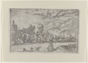 Paysage fluvial avec le baptême du Christ