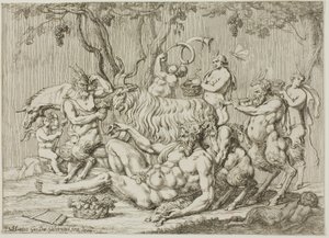 Silène couché avec des chèvres et des satyres