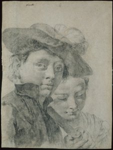 Un jeune garçon portant un chapeau à plumes, et une jeune fille - Giovanni Battista Piazzetta