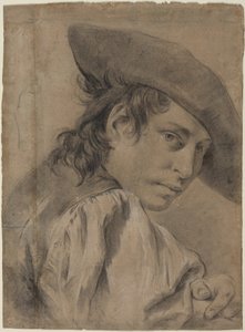 Un jeune homme au chapeau à larges bords - Giovanni Battista Piazzetta