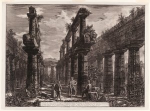 A., B. Vue des restes des deux rangées de colonnes dans le Temple de Neptune qui formaient à l