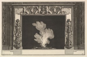 Cheminée : Griffons affrontés sur le linteau et candélabres sur les montants, ca. 1769