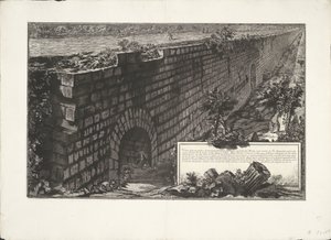 Construction murale (Veduta della magnifica Sostruzione fabbricata per regger la falda del Monte, e per render la via Appia più commoda e meno declive tra la valle, e le due opposte colline) - Giovanni Battista Piranesi