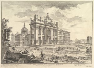 S. Giovanni in Laterano, façade principale, avec le Palais et la Scala Santa à droite, vers 1749