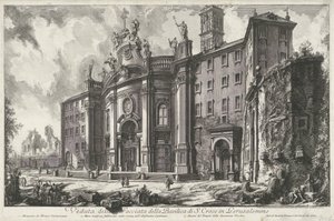 Santa Croce in Gerusalemme à Rome (Veduta della Facciata della Basilica di S. Croce in Gerusalemme) (série: Vues de Rome) (série: Vedute di Roma disegnate ed incise da Giambattista Piranesi architetto Veneziano) - Giovanni Battista Piranesi