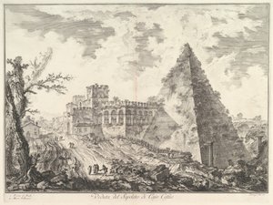 La Pyramide de Caius Cestius, avec la Porta S. Paolo et la route adjacente, ca. 1755