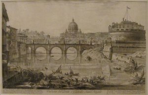 Vue du pont et du château Saint-Ange", tirée des "Vues de Rome" de Giovanni Battista Piranesi, eau-forte, Honolulu Museum of Art