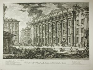 Vue de la Douane sur la Piazza di Pietra, construite dans les ruines du Temple de Marc Aurèle Antonin dans son Forum, extrait de Vues de Rome - Giovanni Battista Piranesi