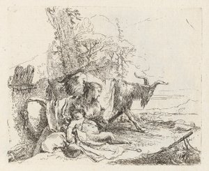 Une nymphe avec un petit satyre et deux chèvres, de Vari capricci (Divers Caprices)