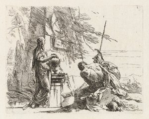 Une femme avec ses mains sur un vase, un soldat et un esclave, de Vari capricci - Giovanni Battista Tiepolo