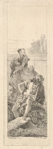 Un homme barbu, assis, regarde par-dessus son épaule droite vers un enfant et une femme portant..., ca. 1750-55 - Giovanni Battista Tiepolo