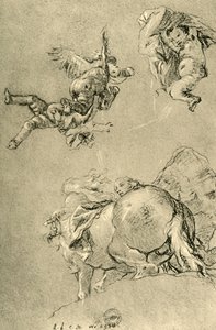 Cupidons planants et une des Horae avec un cheval du soleil - Giovanni Battista Tiepolo