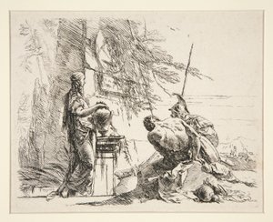 Femme debout et homme assis devant un obélisque, de la série Vari Capricci - Giovanni Battista Tiepolo