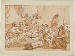 Le bébé Punchinello au lit avec ses parents, vers 1800