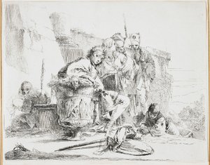 Jeune homme assis, appuyé contre une urne, planche de Vari Capricci, 1740s - Giovanni Battista Tiepolo