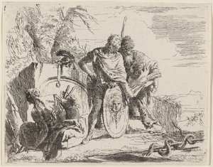 Jeune soldat avec philosophe et femme assise - Giovanni Battista Tiepolo