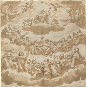 Dieu en trône entouré de saints