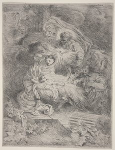 La Nativité avec Dieu le Père, la Colombe du Saint-Esprit et les Anges (eau-forte) - Giovanni Benedetto Castiglione