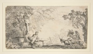 Un satyre reposant sous un herm