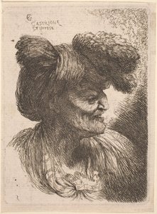 Vieil homme portant un turban orné de fourrure, face à droite - Giovanni Benedetto Castiglione
