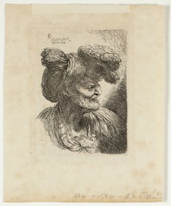 Vieil homme portant un turban orné de fourrure, face à droite, des Petites études de têtes en coiffure orientale - Giovanni Benedetto Castiglione
