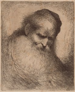 Vieil homme avec une longue barbe et une calotte, penché en avant - Giovanni Benedetto Castiglione