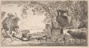 Pan Allongé devant un Grand Vase - Giovanni Benedetto Castiglione