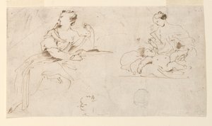 Femme assise, mère et enfant