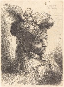 Jeune homme portant une coiffe en fourrure avec un bandeau, face à droite - Giovanni Benedetto Castiglione
